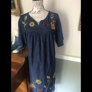 Women’s Fall Embroidered Denim V-Neck Dress M